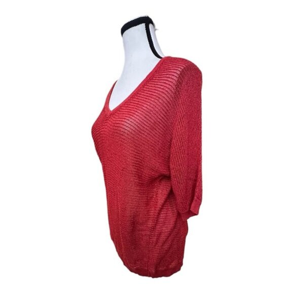 Women’s Vintage torrid 0 XL Red Open Weave Metallic V Neck Sweater 12 14 - Picture 2 of 9